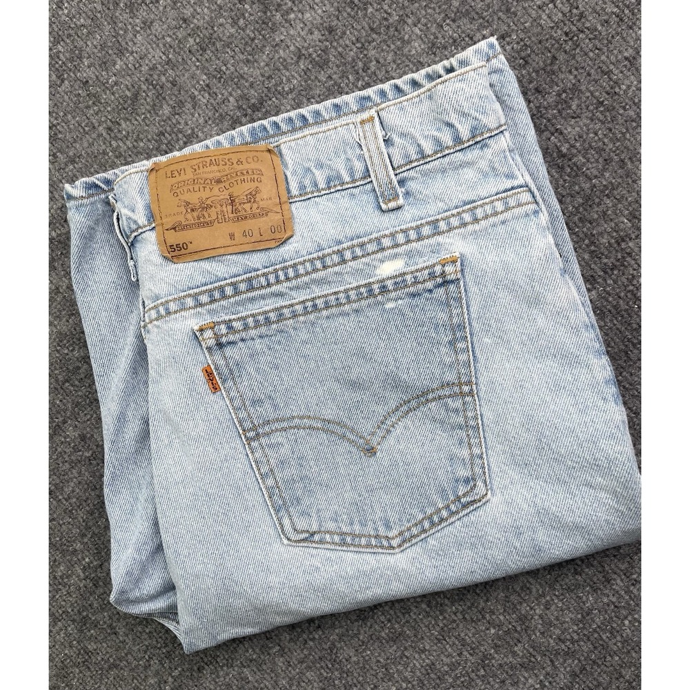 Vintage 90's Levi's 550 Orange Tab Wash Denim Jean Shorts Pockets Men's 40 USA